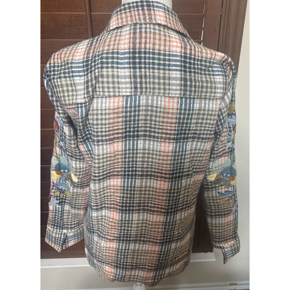 Reversible Boho full zip Jacket Floral Embroidery Plaid Soft Flannel sz S Artsy - Picture 11 of 12